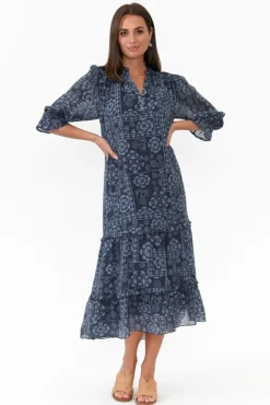 Midi Dresses<New U Collection Malcolm Navy Paisley Frill Dress