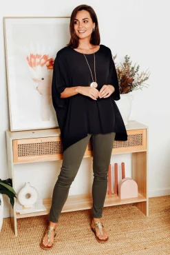 Sleeved Tops<Slate the Label Mali Black Drape Top