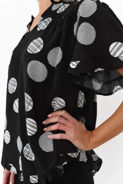 Sleeved Tops<Willow Tree Malika Black Spot Frill Top