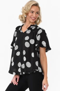 Sleeved Tops<Willow Tree Malika Black Spot Frill Top