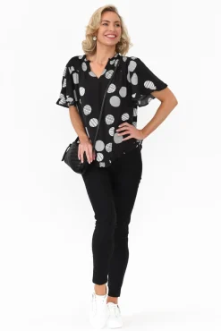Sleeved Tops<Willow Tree Malika Black Spot Frill Top