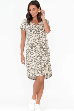 Cotton Dresses<One Ten Willow Mandy Brown Leopard Cotton Tee Dress