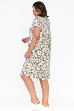 Cotton Dresses<One Ten Willow Mandy Brown Leopard Cotton Tee Dress