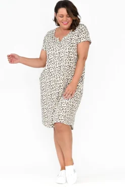 Cotton Dresses<One Ten Willow Mandy Brown Leopard Cotton Tee Dress
