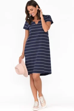 Above Knee Dresses<One Ten Willow Mandy Navy Pinstripe Cotton Tee Dress