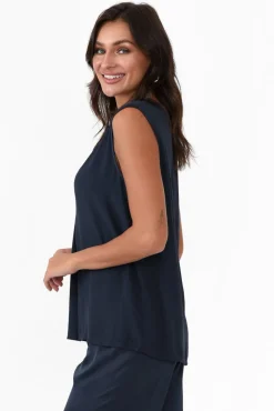 Sleeveless Tops<Italian Closet Manning Navy Gloss Top