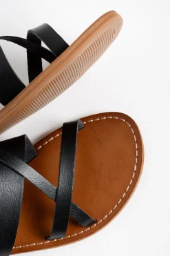 Slides<Los Cabos Mans Black Cross Over Strappy Slide