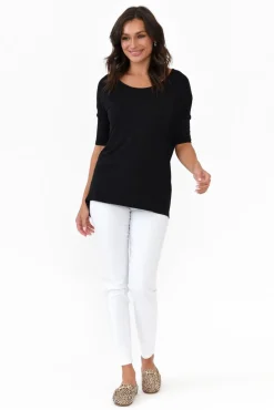 Sleeved Tops<Betty Basics Marbella Black Scoop Neck Tee