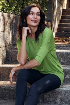 Sleeved Tops<Betty Basics Marbella Green Scoop Neck Tee