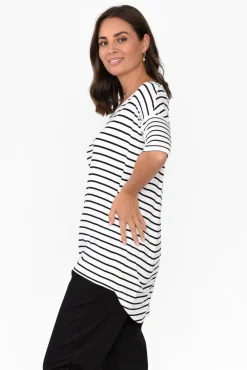 Sleeved Tops<Betty Basics Marbella White Stripe Scoop Neck Tee