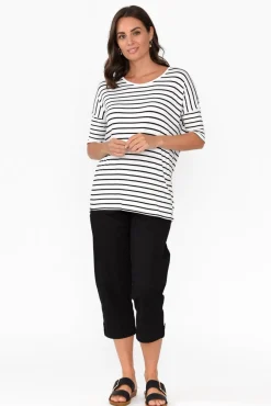 Sleeved Tops<Betty Basics Marbella White Stripe Scoop Neck Tee