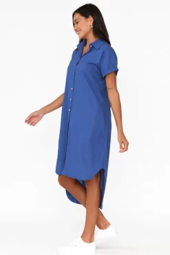 Linen Dresses<Cali and Co Mareli Cobalt Linen Blend Dress
