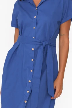 Linen Dresses<Cali and Co Mareli Cobalt Linen Blend Dress