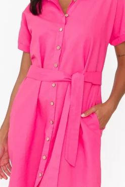 Linen Dresses<Cali and Co Mareli Hot Pink Linen Blend Dress