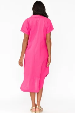 Linen Dresses<Cali and Co Mareli Hot Pink Linen Blend Dress