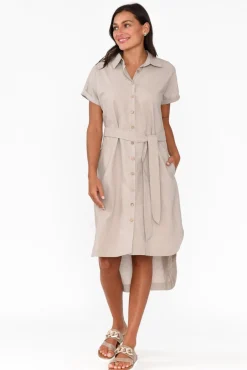 Linen Dresses<Cali and Co Mareli Natural Linen Blend Dress