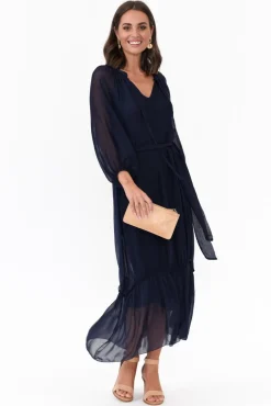 Maxi Dresses<La Strada Margo Navy Silk Maxi Dress
