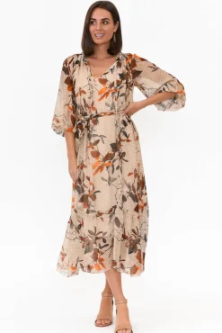 Maxi Dresses<La Strada Margo Rust Leaf Silk Maxi Dress