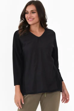 Cotton Tops<La Strada Mariah Black Linen Cotton Panel Top