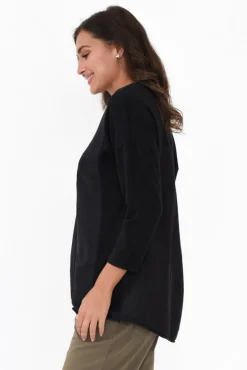 Cotton Tops<La Strada Mariah Black Linen Cotton Panel Top