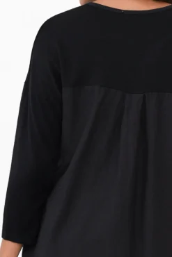 Cotton Tops<La Strada Mariah Black Linen Cotton Panel Top