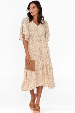 Midi Dresses<Cali and Co Marianna Brown Animal Pocket Dress