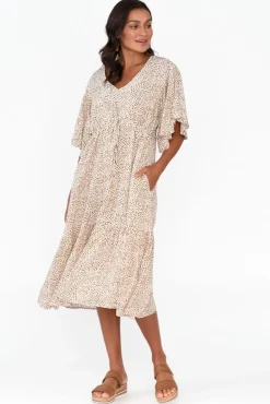 Midi Dresses<Cali and Co Marianna Brown Animal Pocket Dress