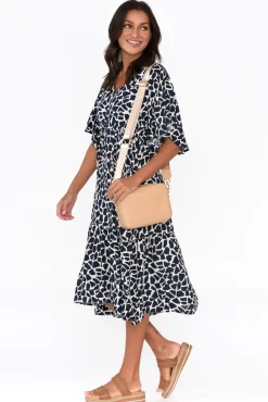 Midi Dresses<Cali and Co Marianna Navy Abstract Pocket Dress