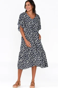 Midi Dresses<Cali and Co Marianna Navy Abstract Pocket Dress