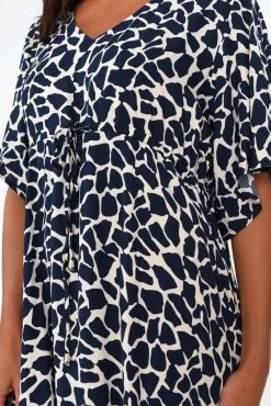 Midi Dresses<Cali and Co Marianna Navy Abstract Pocket Dress