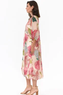 Midi Dresses<La Strada Maribel Pink Flower Silk Dress