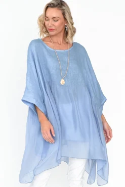 Linen Tops<Fabuler Marietta Blue Silk Linen Top