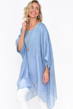Linen Tops<Fabuler Marietta Blue Silk Linen Top