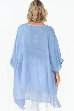 Linen Tops<Fabuler Marietta Blue Silk Linen Top