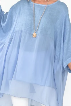 Linen Tops<Fabuler Marietta Blue Silk Linen Top