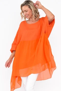 Linen Tops<Fabuler Marietta Orange Silk Linen Top