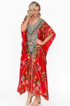 Maxi Dresses<Fashion Spectrum Marigold Red Silk Maxi Kaftan