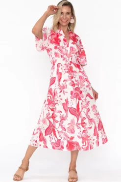 Cotton Dresses<Liberty Rose Marinda Pink Floral Cotton V Neck Dress