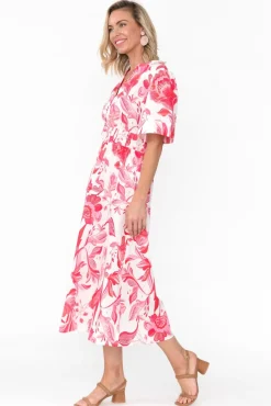 Cotton Dresses<Liberty Rose Marinda Pink Floral Cotton V Neck Dress