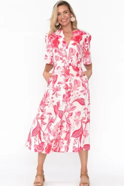 Cotton Dresses<Liberty Rose Marinda Pink Floral Cotton V Neck Dress
