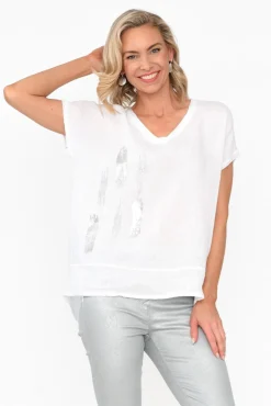 Linen Tops<La Strada Markie White Foil Linen Top