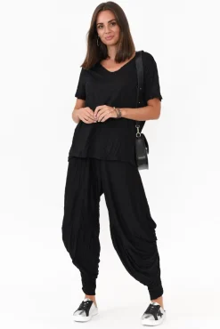 Cotton Tops<Cotton Village Marley Black Crinkle Cotton Short Sleeve Top