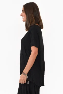 Cotton Tops<Cotton Village Marley Black Crinkle Cotton Short Sleeve Top