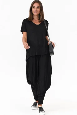 Cotton Tops<Cotton Village Marley Black Crinkle Cotton Short Sleeve Top