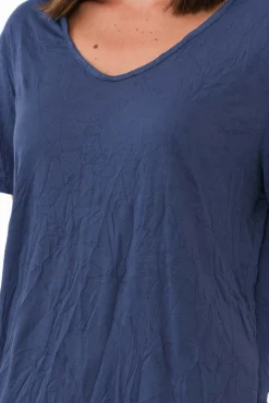 Cotton Tops<Cotton Village Marley Navy Crinkle Cotton Short Sleeve Top