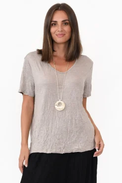 Cotton Tops<Cotton Village Marley Oat Crinkle Cotton Short Sleeve Top