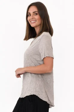 Cotton Tops<Cotton Village Marley Oat Crinkle Cotton Short Sleeve Top