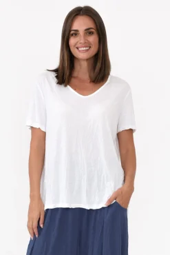 Cotton Tops<Cotton Village Marley White Crinkle Cotton Short Sleeve Top