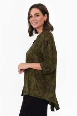 Sleeved Tops<Willow Tree Marsden Khaki Garden Button Top