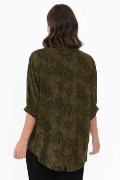 Sleeved Tops<Willow Tree Marsden Khaki Garden Button Top